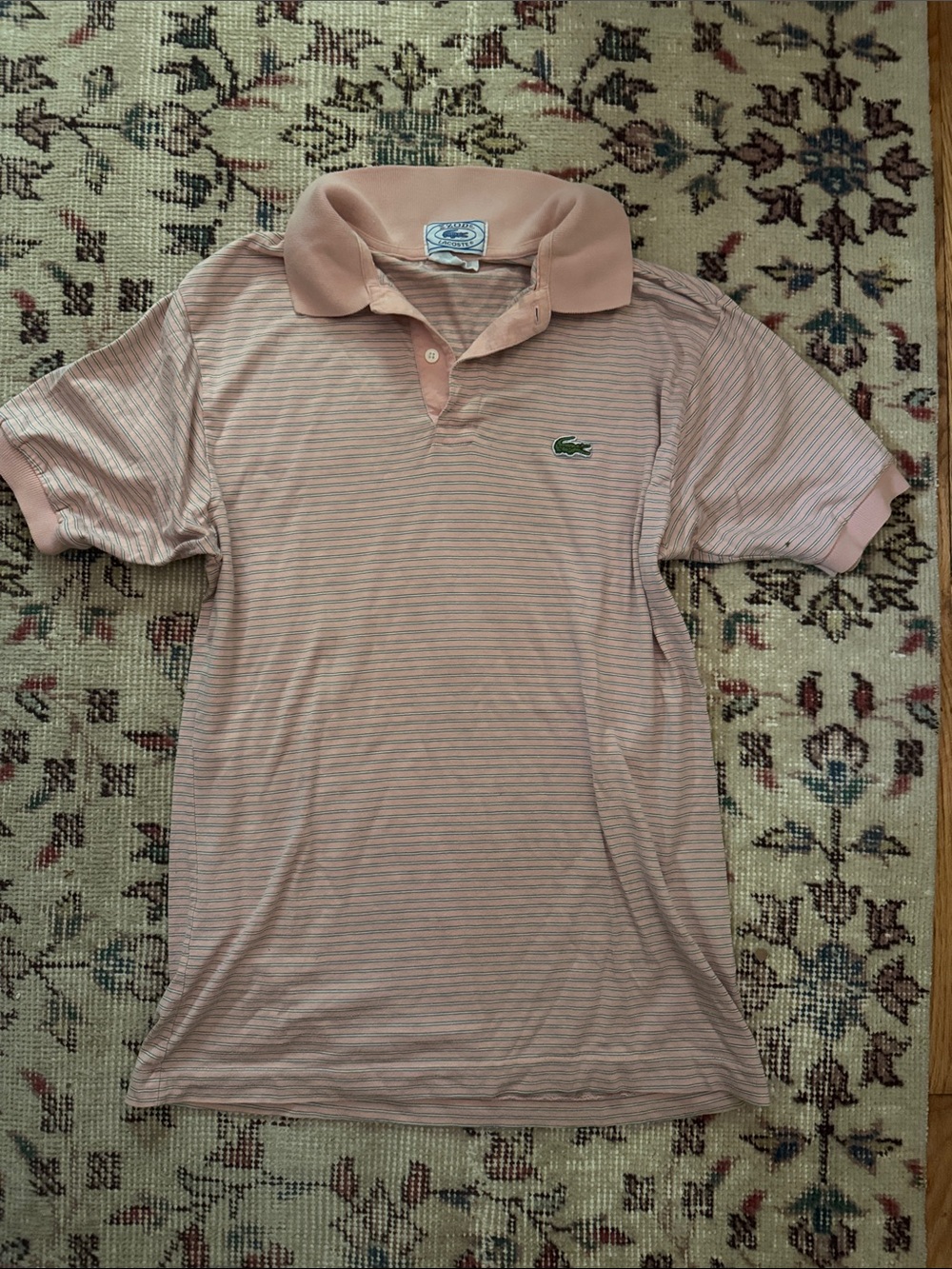 Vintage super soft Lacoste Men's Pale Pink Thin-Striped Polo Crocodile